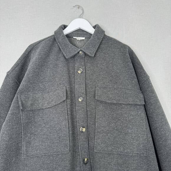 Beach Lunch Lounge Jacket Womens XL Gray Button Front Shacket Oversized Academia - Picture 2 of 12